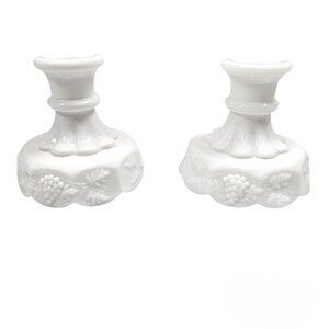 Westmoreland Milk Glass Paneled Grape Vintage White Candlestick Holder
